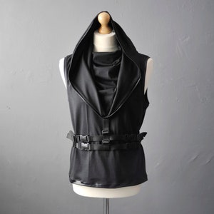 Regata de algodão futurista masculina, blusa com capuz Cyber masculina