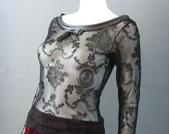 Sheer Mesh Boatneck Top, Nu Goth See Through Net Fetish Wear, Small to Plus Size