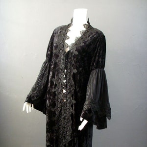 Gothic Velvet Duster Coat, Long Witchy Robe with Bell Sleeves, Small to Plus Size