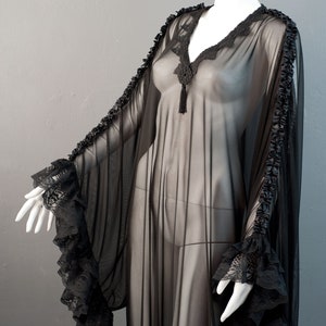 Gothic Mesh Kaftan, Sheer See Through Peignoir, Vampire Loungewear, Small to Plus Size