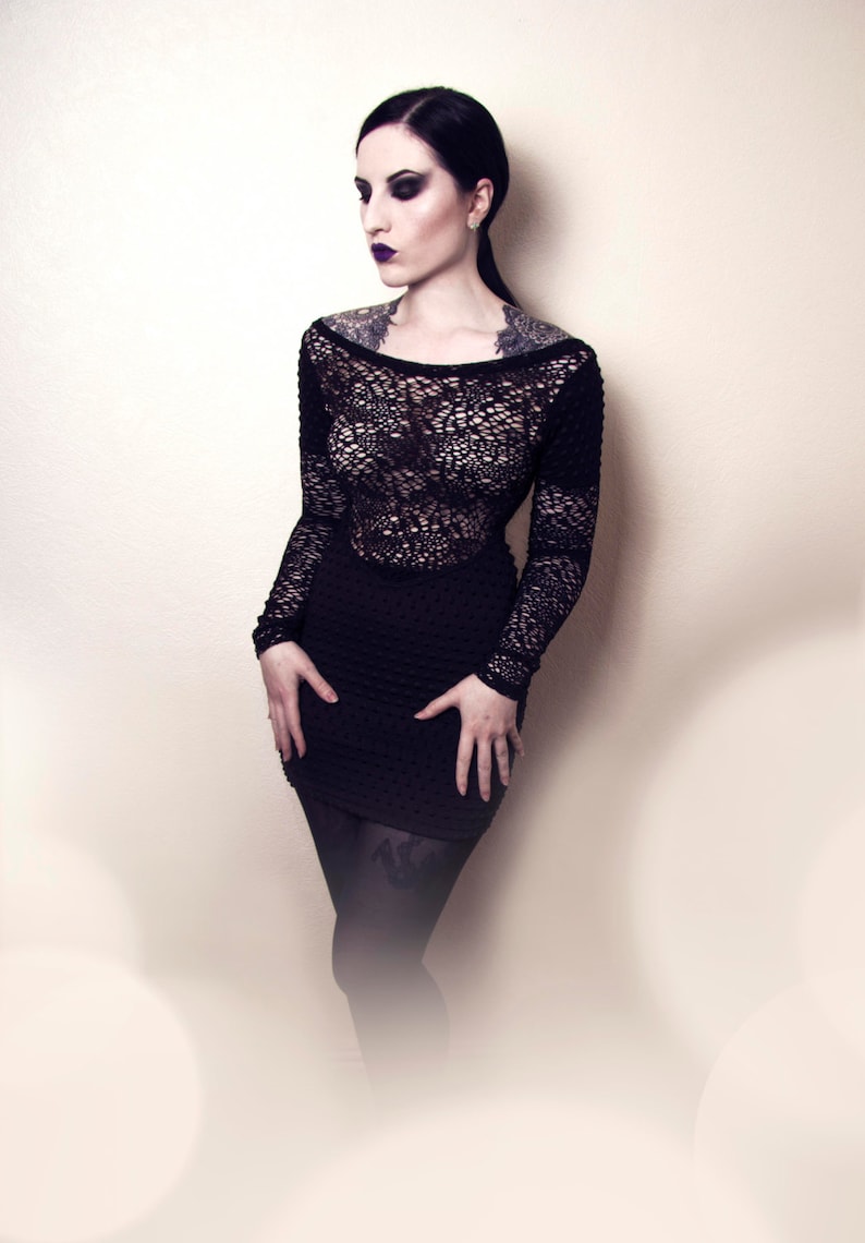Cyber Goth Fishnet Mini Dress Small to plus sizes futuristic industrial punk