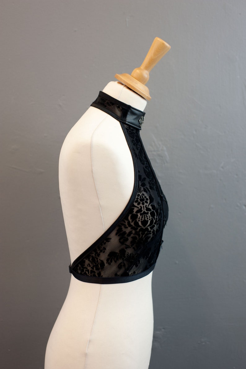 Black Velvet Mesh Halter Crop Top Gothic Sheer Vest S M L XL | Etsy