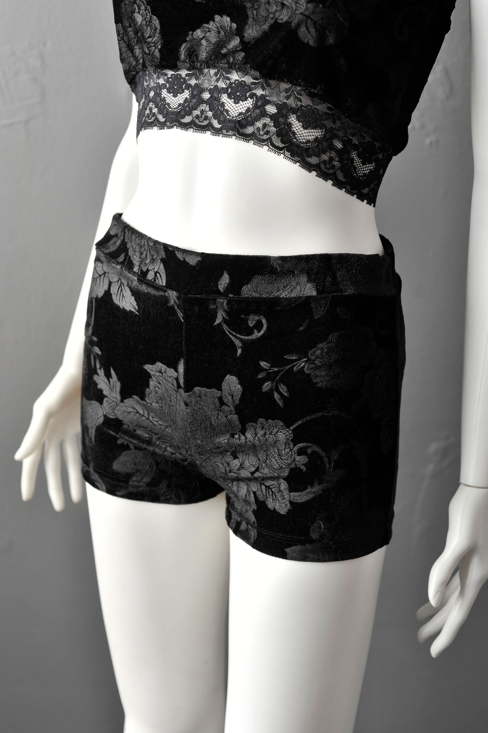 Gothic Rose Velvet Shorts Goth Stretch Hotpants up to Plus Etsy