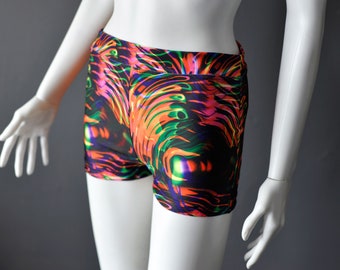 Futuristic Lycra Shorts, Multicoloured Sound Wave Hotpants, Resonance Clubwear