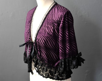 Goth Devoré Velvet Bolero, Romantic Ruffled Lace Short Sleeve Shrug