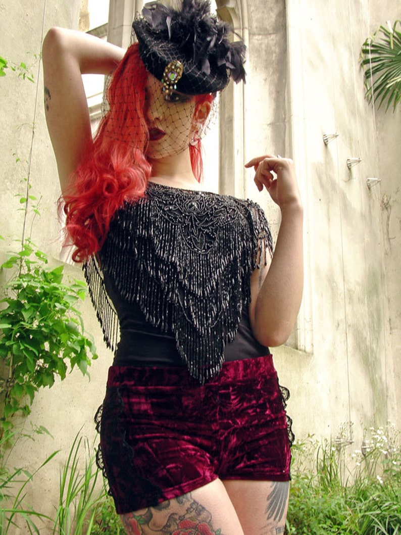 Crushed Velvet Shorts with Lace, Gothic Stretch Hotpants, Up to Plus Size 