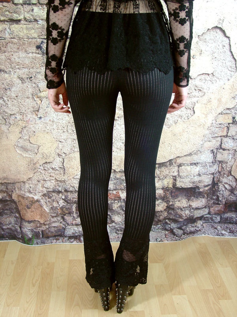 Striped Lace Bootcut Leggings Gothic Bell Bottoms Small to Etsy Australia