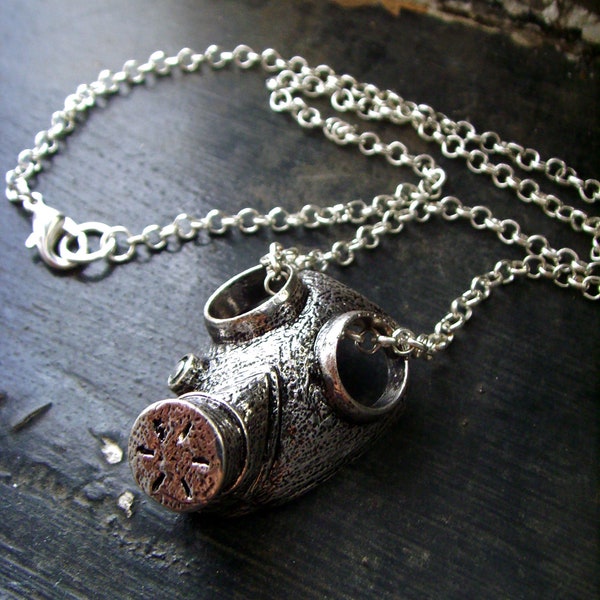 Gas Mask Necklace, Post Apocalyptic Jewellery, Cybergoth Industrial Burner Style