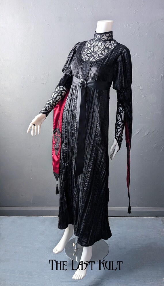 Gothic Medieval Satin Dress, Empire Waist Maxi Gown With Hanging Sleeves -  Etsy