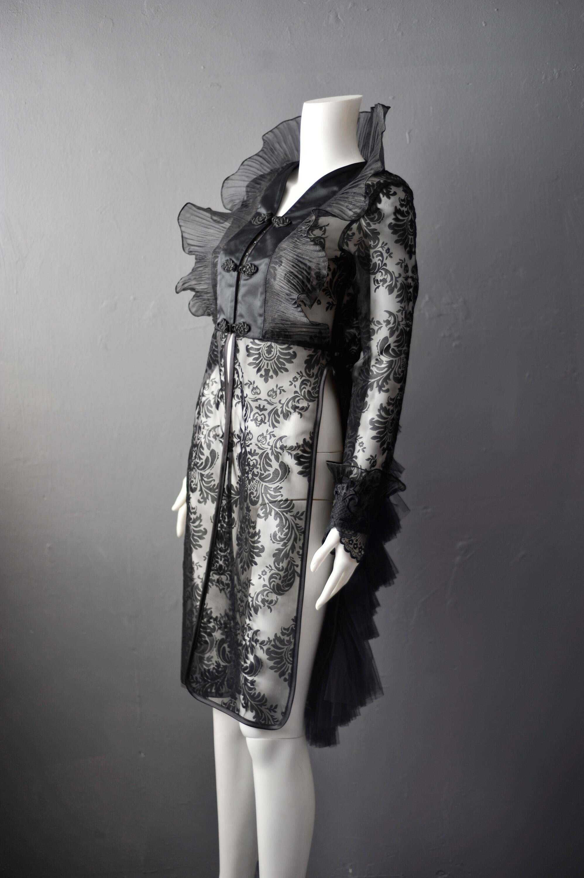 Sheer Gothic Jacket With Ruffled Standing Collar Goth Queen