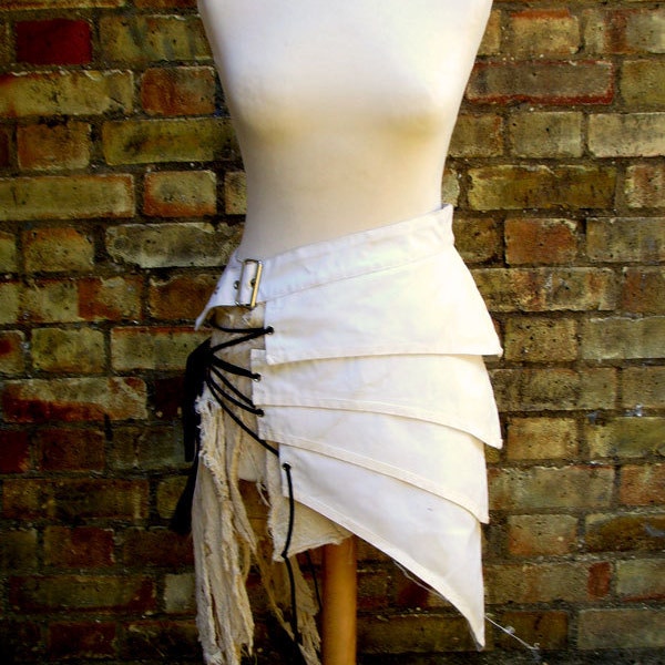 Post apocalyptic asymmetric over skirt clothing antiqued white sizes Small to XXL