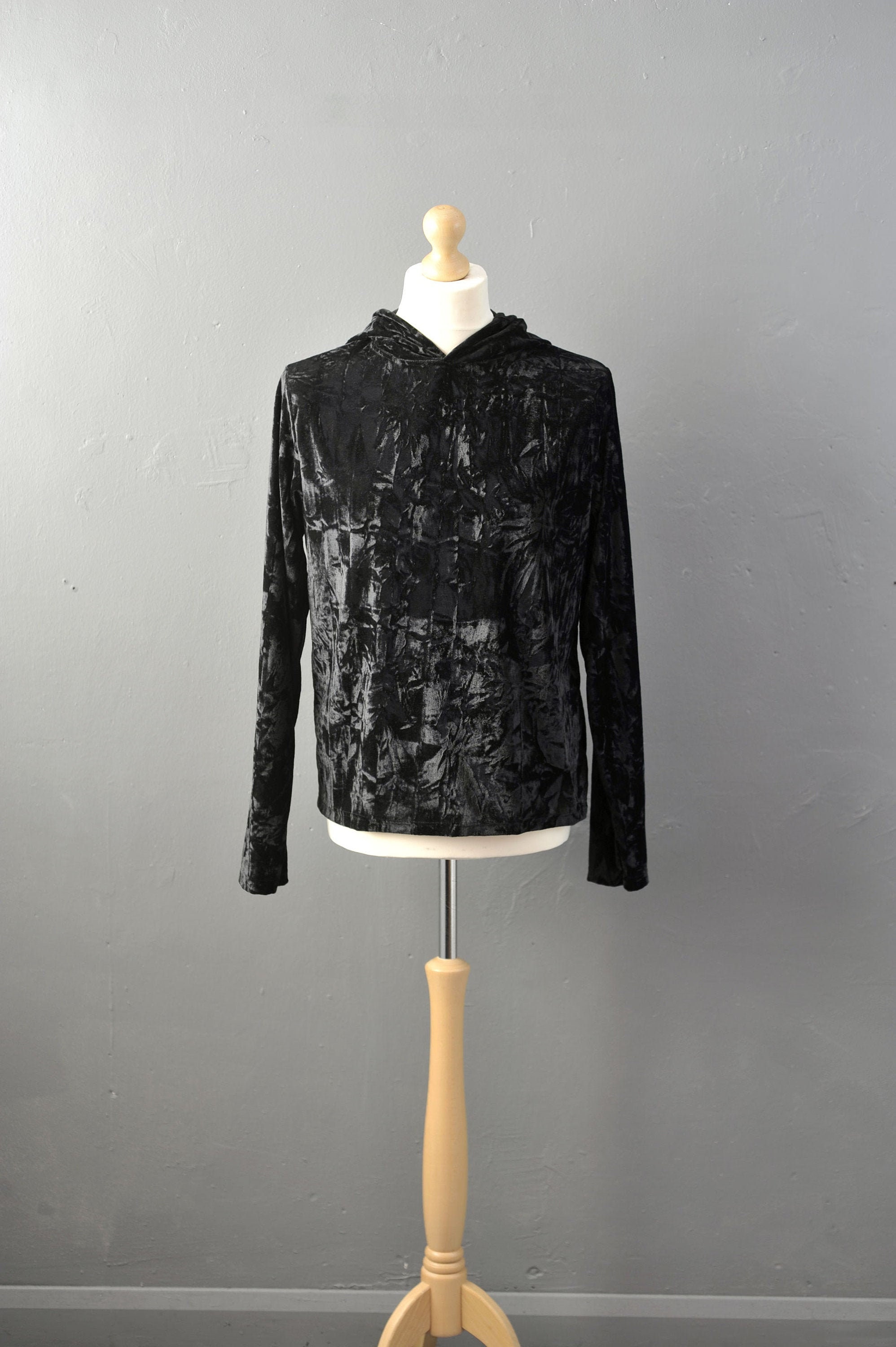 Mens Black Crushed Velvet Hoodie Nu Goth Pullover - Etsy UK