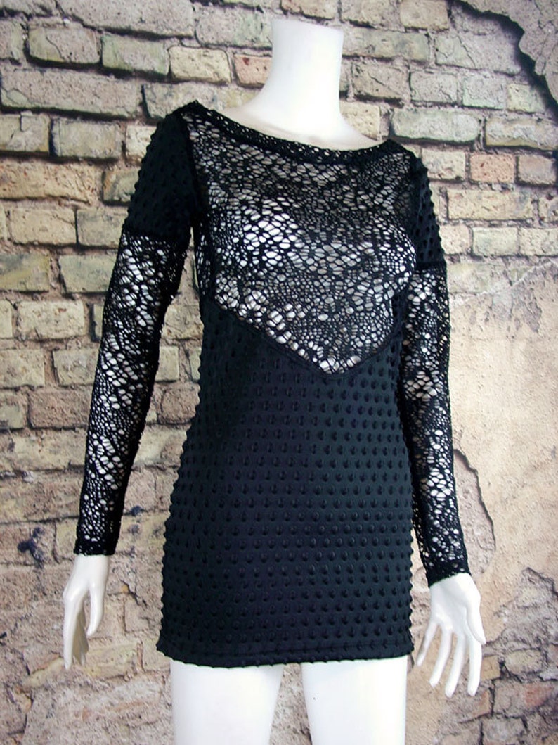 Cyber Goth Fishnet Mini Dress Small to plus sizes futuristic industrial punk