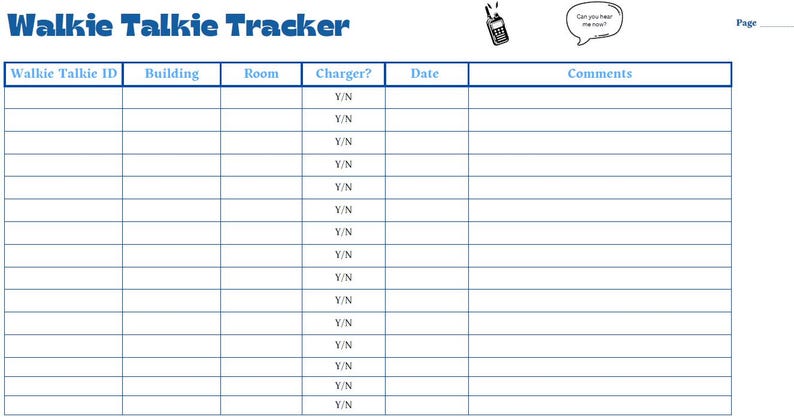 Printable Walkie Talkie Tracker - Etsy