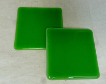 Green Glass Handmade Coasters in Mid Green Art Glass on white base - Set of 2 - hand crafted drinks barware coasters  - glass gift