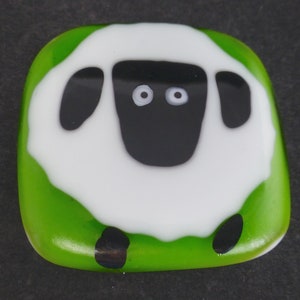 Hand Made Glass Large Fridge Magnet with Fun Big Fat Sheep - Hand crafted Glass Gift - 2.5 x 2.5 inch - sheep lover gift