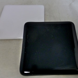 White and Black Handmade Glass Coasters - White Black Glossy Studio Glass Set of 2 - Made to Order - Hand Crafted Glass Gift Drinks Barware