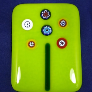 Fused Glass Magnet with Italian Millefiori Flower on Spring Green