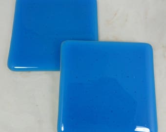 Blue Fused Glass Coasters with BrightTurquoise - set of 2