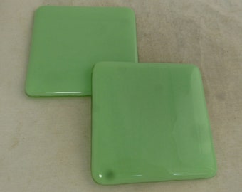 Mint Green Glass Handmade Set of 2 Glass Coasters - Pastel Green Art Glass Drinks Mats - Hand Crafted Drinks Barware - Glass Gift
