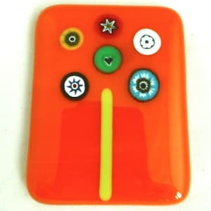 Fused Glass Magnet with Italian Millefiori on Tangerine Orange - Hand Crafted – Glass Gift