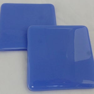 Bluebell Blue Hand Crafted Fused Glass Coasters with Pretty Intense Glossy Mid Blue - Set of 2 - Handmade Glass Drinks Barware Gift