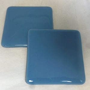Mineral Blue Handmade Glass Coasters in Glossy Studio Glass - Set of 2 - Made to Order - Hand crafted Drinks Barware glass gift - Man Cave