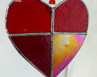 Red Heart Stained Glass handmade Valentine Red Love Heart Sun Catcher or Light Catcher - Hand Crafted Stained Glass Gift - Hanging Ornament