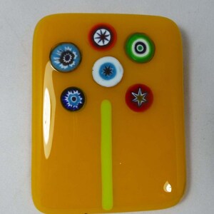Fused Glass Magnet with Italian Millefiori on Sunflower Yellow - Hand Made – Glass Gift - Fridge Magnet