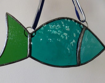 Stained Glass Fish - teal / turquoise / green - Glass fish Suncatcher