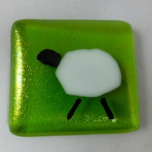 Fused Glass Magnet with Sheep in a Field