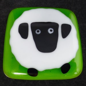 Hand Made Glass Large Fridge Magnet with Fun Big Fat Sheep - Hand crafted Glass Gift - 2.5 x 2.5 inch - sheep lover gift