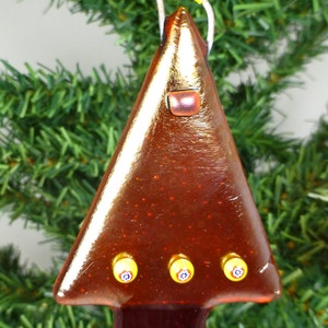 Fused Glass Christmas Tree - contemporary style - Iridescent Orange with Millefiori Baubles