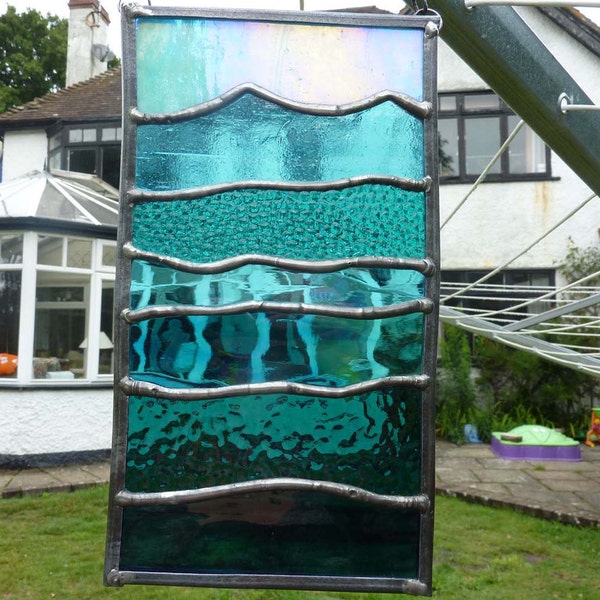 Ocean Wave Stained Glass Panel