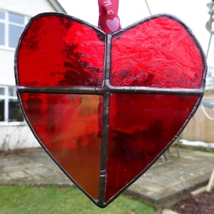 Red Stained Glass Valentine Red Love Heart Shpaed Sun Catcher / Light Catcher - Handmade Heart Love Valentine Glass Gift - Ready to Hang