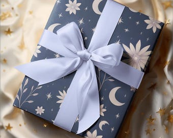 Moon and Flowers Wrapping Paper: Whimsical Celestial Gift Wrap