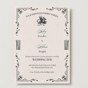 Mittelalterliche Hochzeitseinladung - Schloss & Drache - Renaissance-Thema (Canva Template 13x18)