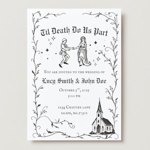 Mittelalterliche Hochzeitseinladung Vorlage | Leinwand 13x18 | “Bis der Tod uns scheidet” mit Illustrationen | Bearbeitbare mittelalterliche Renaissance-Hochzeits-Hochzeits-Einladung