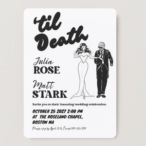 Til Death Goth Wedding Invite | Classic Monster Pin-Up | Editable Canva Template | Horror Bride & Invisible Man | Custom Halloween invite