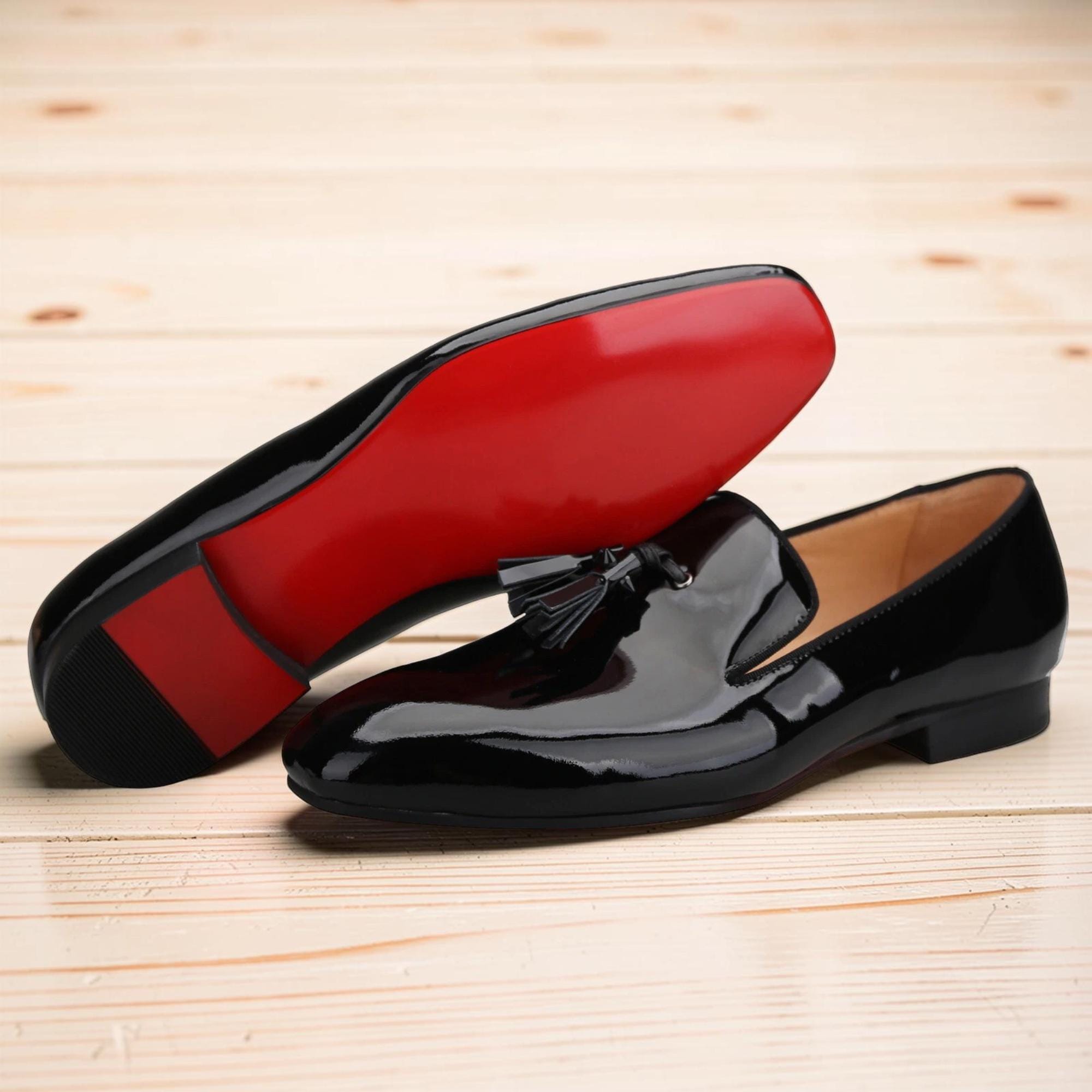 Christian Louboutin Style Black Patent Tassel Loafers 