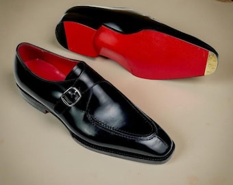 Christian Louboutin Style Business Halbschuhe | Monk Strap rote Sohle | Handgefertigte Herren Lederschuhe