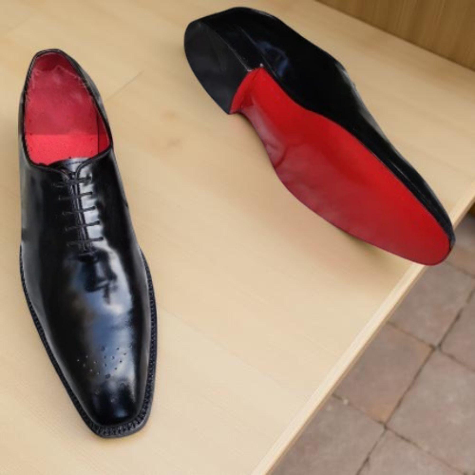 Christian Louboutin Style Whole Cut Brogue Dress Shoes Red Sole Shoes for  Men - Etsy
