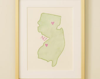Personalized State Watercolor | Hand-painted | Coastal Print