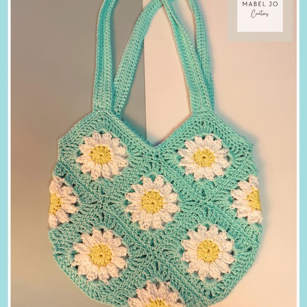 Crochet Daisy Tote Bag - Handmade Aqua