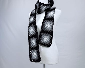 Handmade Granny Square Crochet Scarf – Boho Winter Accessory
