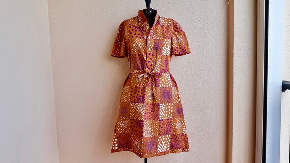 burnt orange polka dot dress