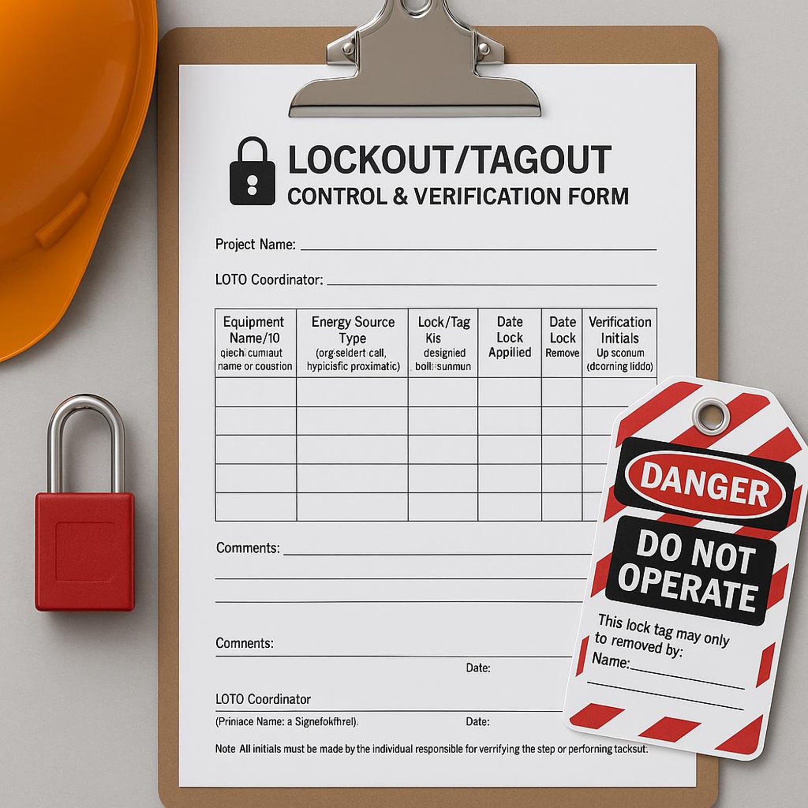 Lockout/tagout (LOTO) Control & Verification Form – Printable One-page ...