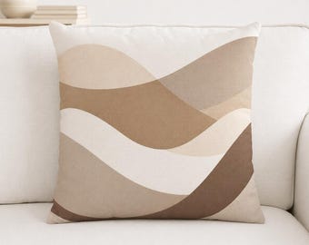 Neutral Abstract Wave Pattern Pillowcase | Beige Cream Modern Throw Cushion Cover