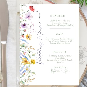Wildflower Wedding Menu Template: Editable Canva Design (Instant Download)