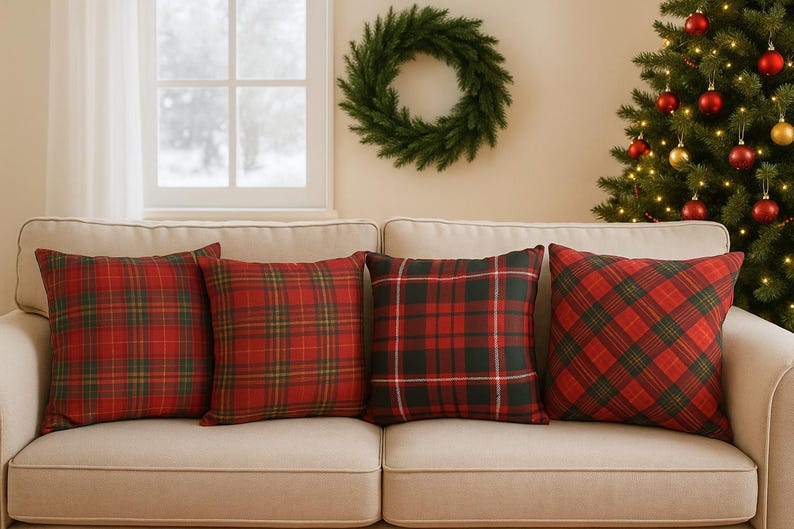 Red & Green Plaid Christmas Pillow Covers – Cozy Holiday Decor - Etsy